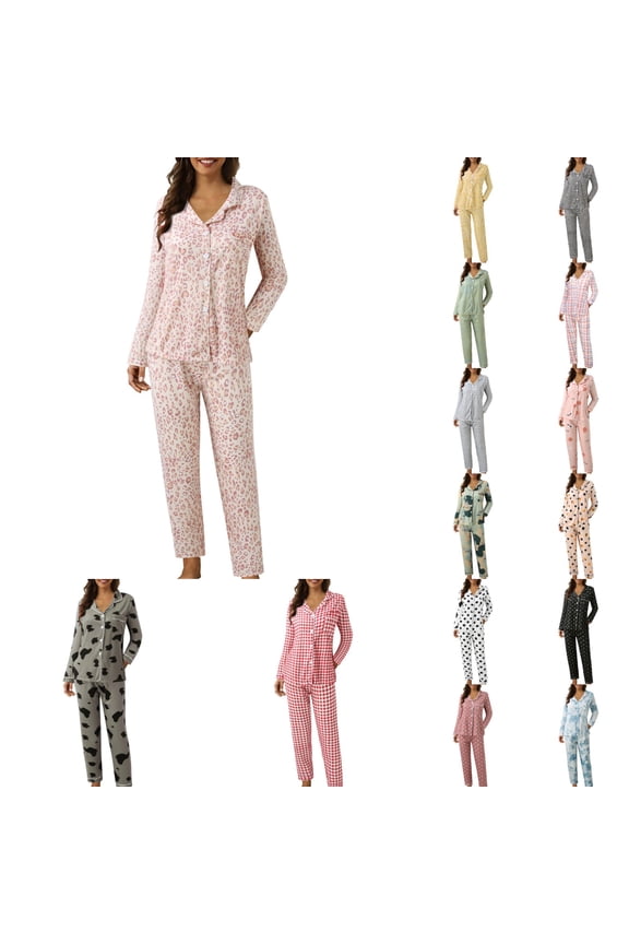 Womens Pajama Sets Casual Lapel Button Leopard Tie Dye Print Two Piece Long Sleeve Suit Green Womens Loungewear Set XL