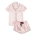 thumbnail image 1 of Womens Pajama Sets Casual Solid Silk Satin Short Sleeve Button Up Top Shorts Pjs Sets Sleepwear Light Pink M, 1 of 7
