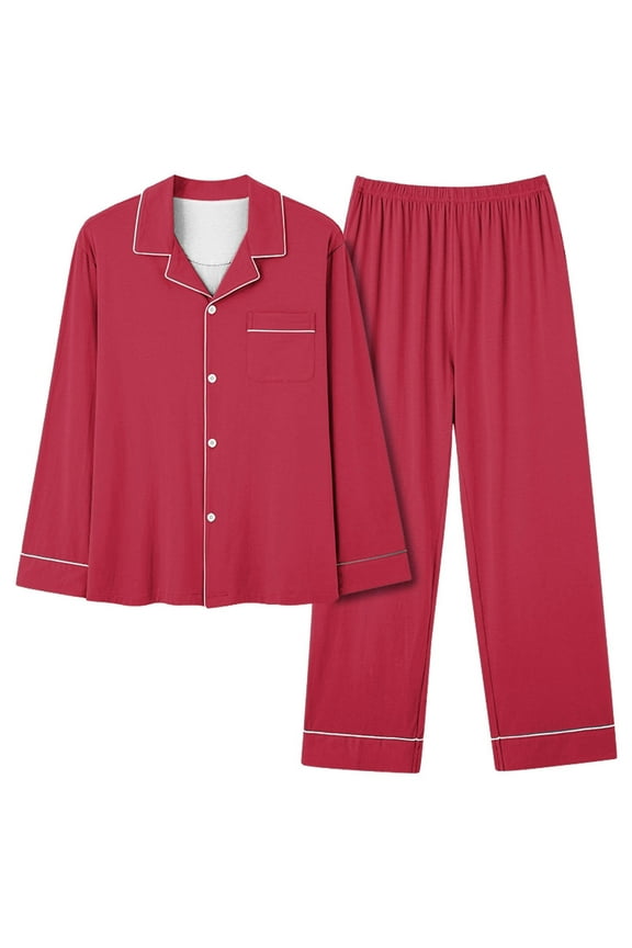 Womens Pajama Sets Casual V Neck Pocket Solid Collong Pajama Pantsuit Sleepwear Loungewear Nightwear Nightclothes Homewear