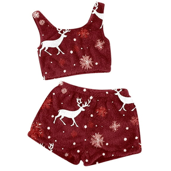 Womens Pajama Sets Christmas Reindeer Two Piece Set Solid Color Vest Short Top Shorts Black Womens Loungewear Set L