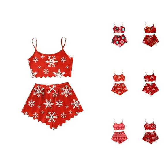 Womens Pajama Sets – Cotton Pajamas for Vacation Women's Christmas Snowflake Print Sleeveless Top & Shorts Pajama Set Cozy 2 Piece Wear
