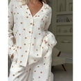 thumbnail image 1 of Womens Pajama Sets Cotton Pj Set Cute Heart Print Long Sleeve Button Down Shirt With Long Pants, 1 of 8