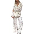thumbnail image 1 of Womens Pajama Sets Cotton Pj Set Cute Heart Print Long Sleeve Button Down Shirt With Long Pants, 1 of 7