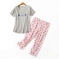 thumbnail image 1 of Women's Cotton Pajama Sets 2 Piece - Short Sleeve Cartoon Print Top with Capri Pants Sleepwear Lounge Set Pink Cup M, 1 of 5