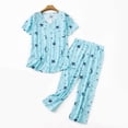 thumbnail image 1 of Women's Cotton Pajama Sets 2 Piece - Short Sleeve Cartoon Print Top with Capri Pants Sleepwear Lounge Set Green Star XL, 1 of 5