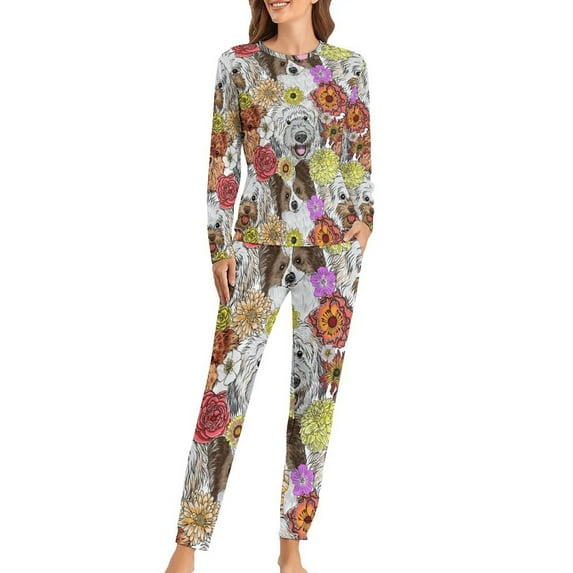 Womens Pajama Sets, Cute Dogs Puppy 2 Piece Pjs Sets Long Sleeve Top and Pajama Pants with Pockets, Comfy Soft Ladies Sleepwear Lounge Sets for Women
