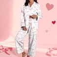 thumbnail image 1 of Women's Soft Comfy 18 Piece Valentines Pajama Set Heart Print Long Sleeve Button-up Lapel Valentines Shirt Pants Matching Pjs Sets Loungewear, 1 of 6