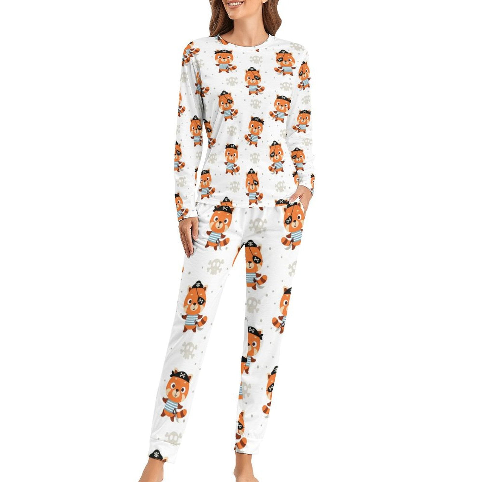 JUNZAN Happy Pandas Cloud Pink Women's Pajama Sets Long
