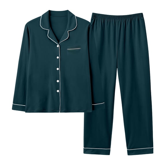 Womens Pajama Sets Cute Pajama Sets for Women Long Sleeve Sleepwear Button Loungewear Soft 2 Piece Set with Pockets Long Pants