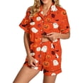 thumbnail image 1 of Womens Pajama Sets Cute Pumpkin Satin Button Short Sleeve Short Pant Pajama Sets for Women 2 Piece, 1 of 4