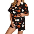 thumbnail image 1 of Womens Pajama Sets Cute Pumpkin Satin Button Short Sleeve Short Pant Pajama Sets for Women 2 Piece, 1 of 4