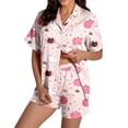 thumbnail image 1 of Womens Pajama Sets Fall Funny Pumpkin Print Button Short‑Sleeve Top Shorts Halloween Pajamas for Women Set, 1 of 7
