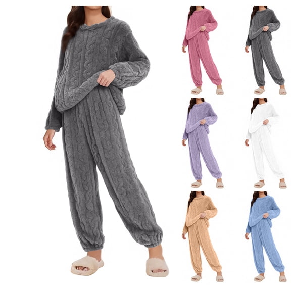 Womens Pajama Sets Fuzzy Pajamas Winter Warm Loungewear Soft Fleece Pjs 2 Piece Lady Plush Sleepwear Lounge Sets,Dark Gray One Size