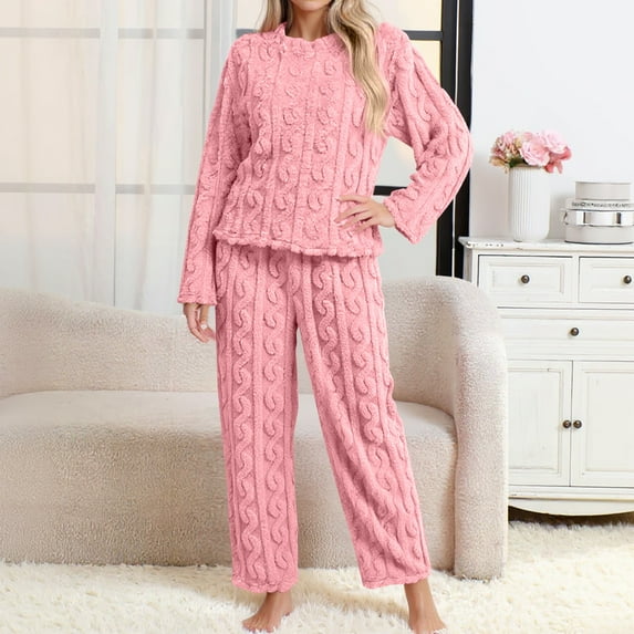 Womens Pajama Sets Fuzzy Pajamas Winter Warm Loungewear Soft Fleece Pjs 2 Piece Lady Plush Sleepwear Lounge Sets