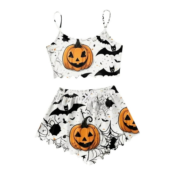 Womens Pajama Sets Halloween Cartoon Print Pajama Shorts Set Sleepwear Loungewear Nightwear Nightclothes Homewear