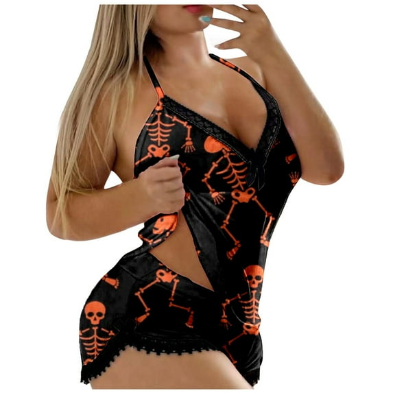 Womens Pajama Sets Halloween Lace Print Pajama Shorts Set Sleepwear Loungewear Nightwear Nightclothes Homewear
