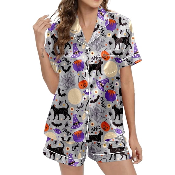 Womens Pajama Sets Halloween Printed Short Sleepwear Loungewear Nightwear Nightclothes Homewear