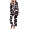 thumbnail image 1 of Womens Pajama Sets Halloween Satin Button Down Full Length Pant 2pc Nightwear Halloween Pajamas for Women Set Black XL, 1 of 5