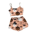 thumbnail image 1 of Womens Pajama Sets Halloween Skeleton Print Ruffle Edge Short Sleeve Top Shorts Set Halloween Pajamas for Women Set Gold XL, 1 of 2