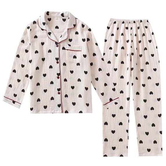 Womens Pajama Sets Heart Print Set Comfortable Long Sleeve Top and Pants Homewear Black Womens Loungewear Set XL