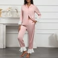 thumbnail image 1 of Womens Pajama Sets Long Sleeve Button Down Shirts and Ruffles Bottoms with Pockets Loungewear Soft Comfy Homewear Pj Sets for Woman, 1 of 8