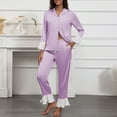 thumbnail image 1 of Womens Pajama Sets Long Sleeve Button Down Shirts and Ruffles Bottoms with Pockets Loungewear Soft Comfy Homewear Pj Sets for Woman, 1 of 7