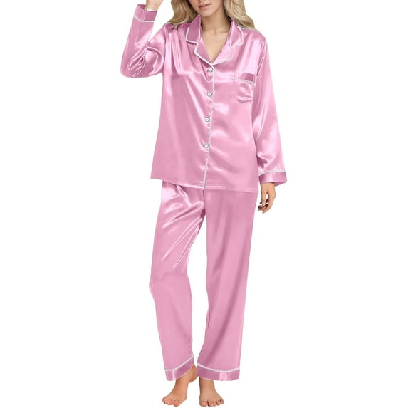 Womens Pajama Sets Long Sleeve Button Down Shirt Comfortable Casual Party Wear Everyday Outfit Soft Sleepwear Loungewear Nightwear Nightclothes Homewear