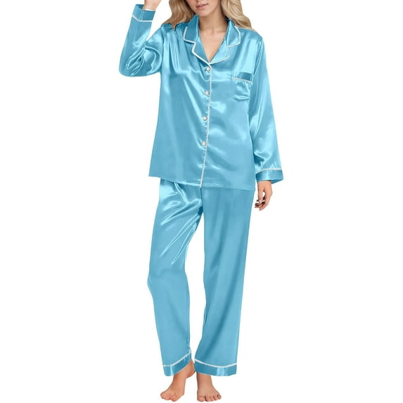 Womens Pajama Sets Long Sleeve Button Down Shirt Comfortable Casual Party Wear Everyday Outfit Soft Sleepwear Loungewear Nightwear Nightclothes Homewear