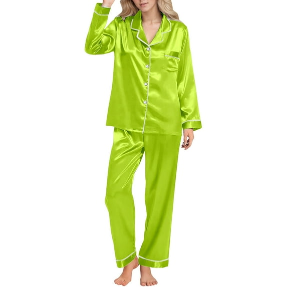 Womens Pajama Sets Long Sleeve Button Down Shirt Comfortable Casual Party Wear Everyday Outfit Soft Sleepwear Loungewear Nightwear Nightclothes Homewear