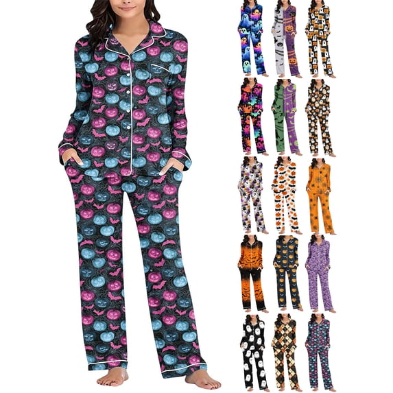 Womens Pajama Sets Long Sleeve Loungewear 2 Piece Fall Sleepwear for Ladies