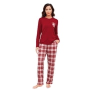 DEJI Womens Pajama Sets Long Sleeve and Plaid Pants Round Neck Soft Sleepwear for Women 2 Piece Womens Loungewear Sets with Pockets, Sizes S to XXL