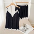 thumbnail image 1 of Womens Pajama Sets Oversized Solid Color Lace Pajama Set Leisure Collared Sleeveless Sleepwear with Shorts Womens Summer Pajamas, 1 of 3
