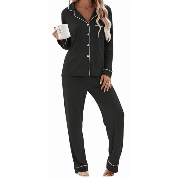 MLDRA Pajama for Women Sets PJs Button Up Long Sleeve with Lounge Pants Lightweight Soft Cute Women Pajama 2 Piece Set,2025 Fall