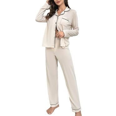 Womens Pajama Sets PJs Button Up Long Sleeve with Lounge Pants Soft Two Piece Set
