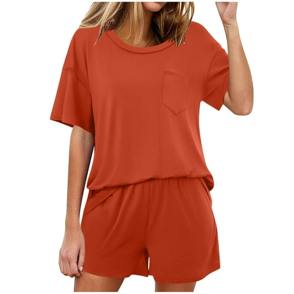 Womens Pajama Sets,Pajamas for Women, Fashionable Casual Solid Color Home Short Sleeved Round Neck Pajama Top with Pants Set,Pajama Set for Women
