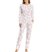 CSSWAL Womens Pajama Sets, Pink Ghost Halloween Fun 2 Piece Pjs Sets Long Sleeve Top and Pajama Pants with Pockets, Comfy Soft Ladies Sleepwear Lounge Sets for Women