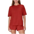 thumbnail image 1 of Womens Pajama Sets Plus Size Short Sleeve Crew Neck Sleepwear Sets Women Trendy Summer Casual Loose Fitness Daily Leisure Sweatsuits Red XXL, 1 of 7