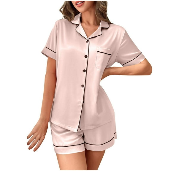 Womens Pajama Sets Plus Size Short Sleeve Turtleneck Pajamas Suits Loungewear Women Summer Casual Daily Leisure Shorts Sets Peach Pink S
