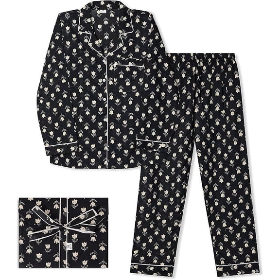 Womens Pajama Sets - Premium Pajamas for Women Set, Soft & Comfortable Two Piece Sets for Women Sleepwear, Stylish Pijamas de Mujer, Perfect PJ Sets (Dark Black, XL)