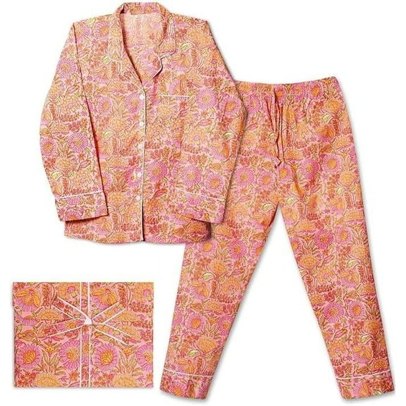 Womens Pajama Sets - Premium Pajamas for Women Set, Soft & Comfortable Two Piece Sets for Women Sleepwear, Stylish Pijamas de Mujer, Perfect PJ Sets (Orange, L)