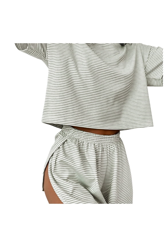 Womens Pajama Sets Sexy Lounge Sets Side Split Striped Short Pj Sets Cute Pjs 2 Piece Comfy Sleepwear Loungewear Nightwear Set Gray L