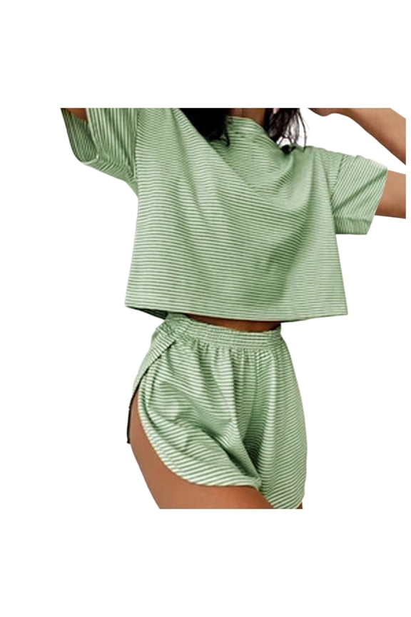 Womens Pajama Sets Sexy Lounge Sets Side Split Striped Short Pj Sets Cute Pjs 2 Piece Comfy Sleepwear Loungewear Nightwear Set Green L