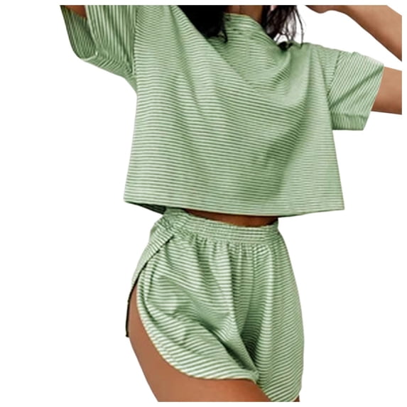 Womens Pajama Sets Sexy Lounge Sets Side Split Striped Short Pj Sets Cute Pjs 2 Piece Comfy Sleepwear Loungewear Nightwear Set Green L
