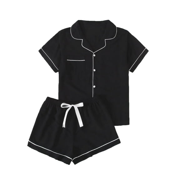 Womens Pajama Sets Short Sets Short Sleeve Sleepwear Black XL
