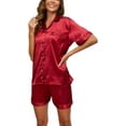 thumbnail image 1 of Womens Pajama Sets, Short Sleeve Button Down Top & Lounge Shorts Silky Smooth Satin Pajamas for Women, 1 of 4