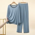 thumbnail image 1 of Womens Pajama Sets Shorts Womens Soft Loungewear Outfits, Crew Neck Long Sleeve Top Wide Leg Pants, Comfortable Two Piece Home Pajama Set Blue XL, 1 of 8