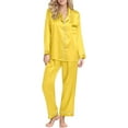 thumbnail image 1 of Womens Pajama Sets Silk Satin Button Solid Color Print Long Sleeve Top And Pant Pj Set Sleepwear Soft 2 Piece Outfits Loungewear Sets Yellow XXL, 1 of 7