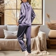 thumbnail image 1 of Womens Pajama Sets Silky Satin Pairs 2 Pieces Womens Valentines Outfit Long Sleeve Button-Down Nightwear Purple Pajamas for Women, 1 of 4