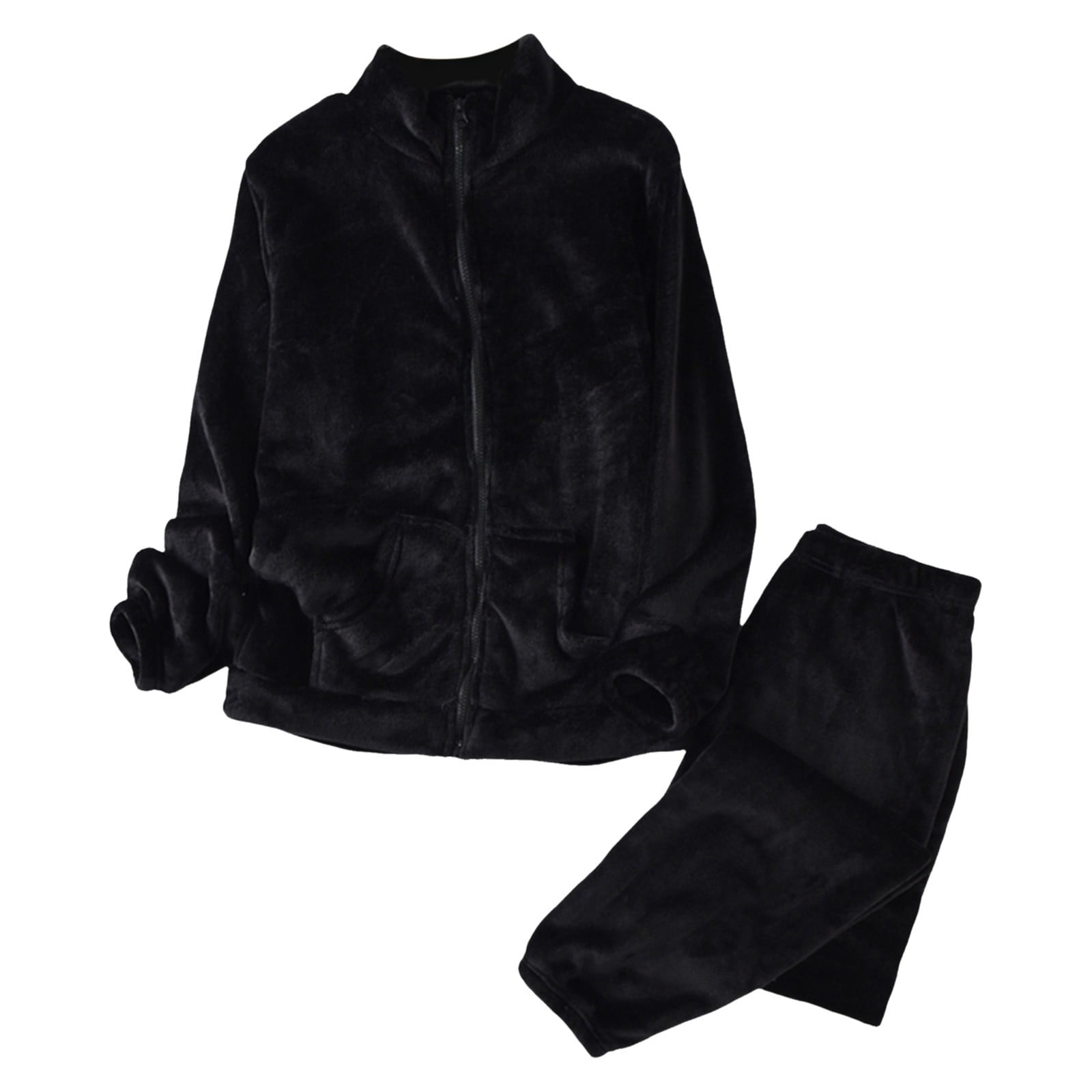Akklian Women's Fleece Pajama Sets - Thickened Fluffy Collar Thermal Loungewear Two-Piece Sleepwear