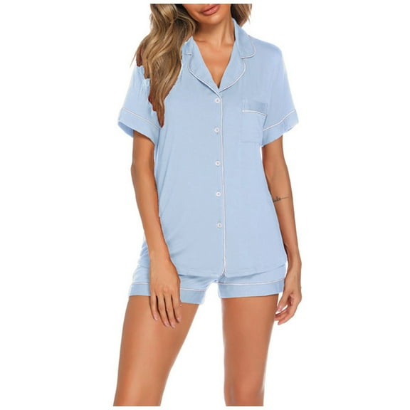 Womens Pajama Sets â Two Piece Pajamas for Women Set with Cropped Tops Brunch or Home Office Wear Women's Casual Short Sleeved Top And Shorts Soft Chest Pocket